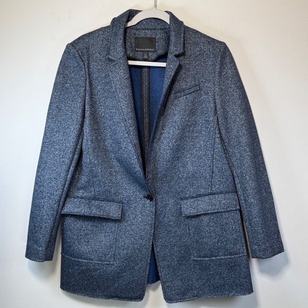 EXCELLENT Banana Republic Wool Blend Blazer Women 12P Blue Marled Jacket Classic